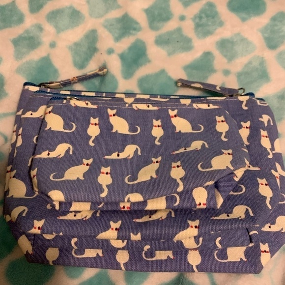 Rock flower paper set of three canvas zipped pouches cat print - Picture 7 of 7